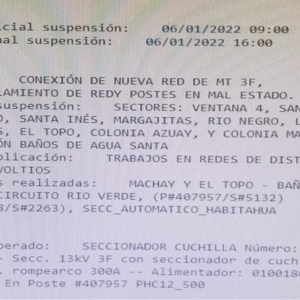 COMUNICADO POR CORTE DEL SERVICIO ELÉCTRICO