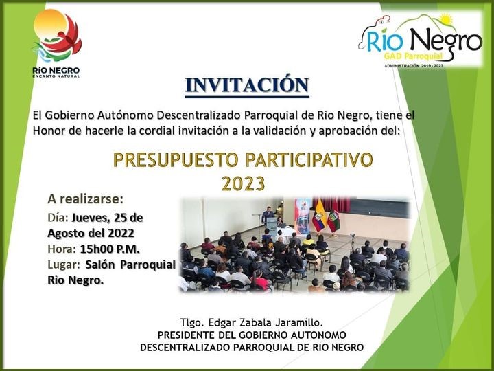 INVITACIÓN A LA VALIDACIÓN Y APROBACIÓN DEL PRESUPUESTO PARTICIPATIVO 2023