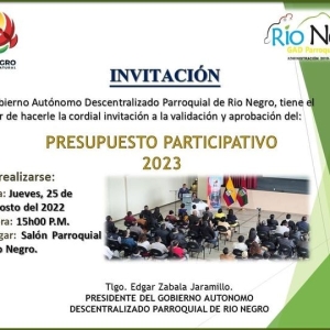 INVITACIÓN A LA VALIDACIÓN Y APROBACIÓN DEL PRESUPUESTO PARTICIPATIVO 2023